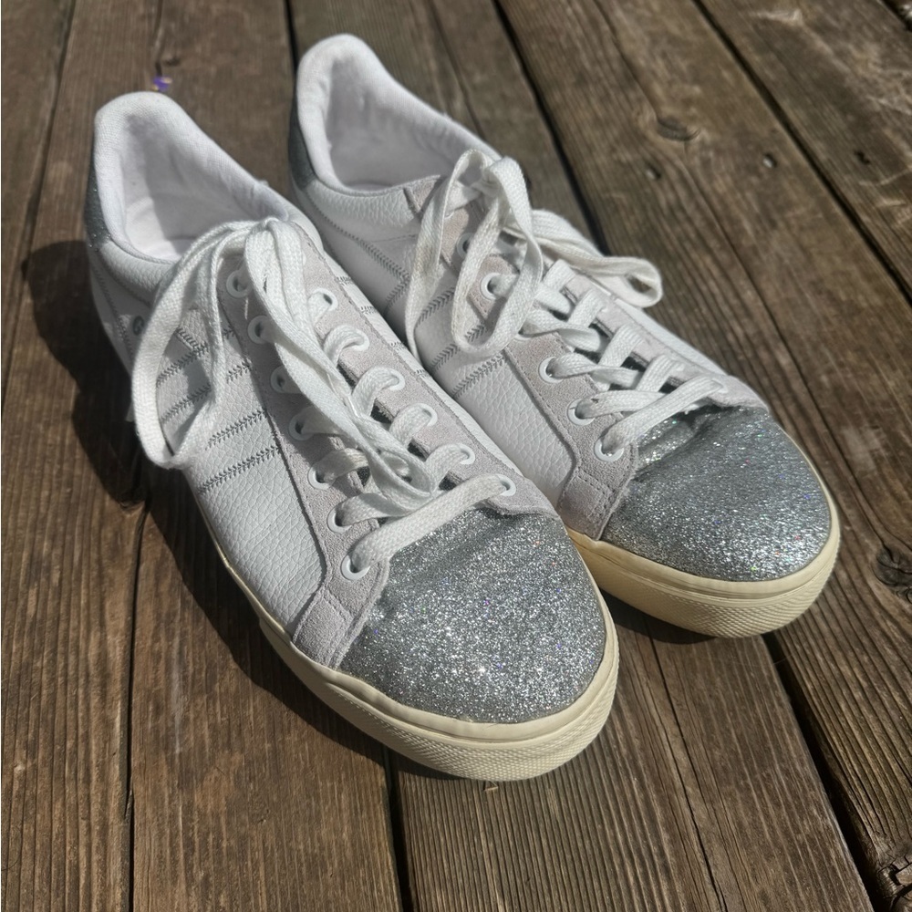 Gola White Sneakers with Silver Glitter Toe Caps